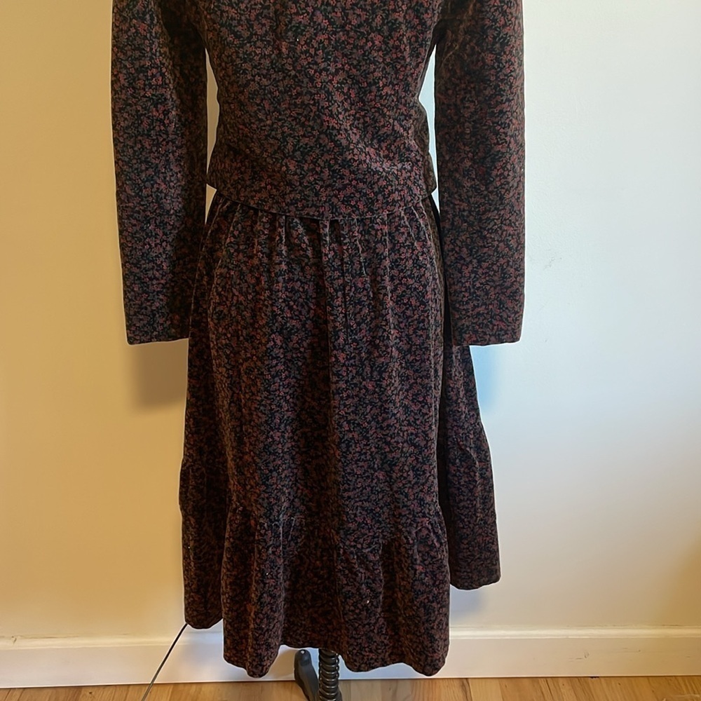 VTG Lanz Velvet Skirt Set Black Micro Floral Jacket Cottage Grandma Feminine - Picture 12 of 16